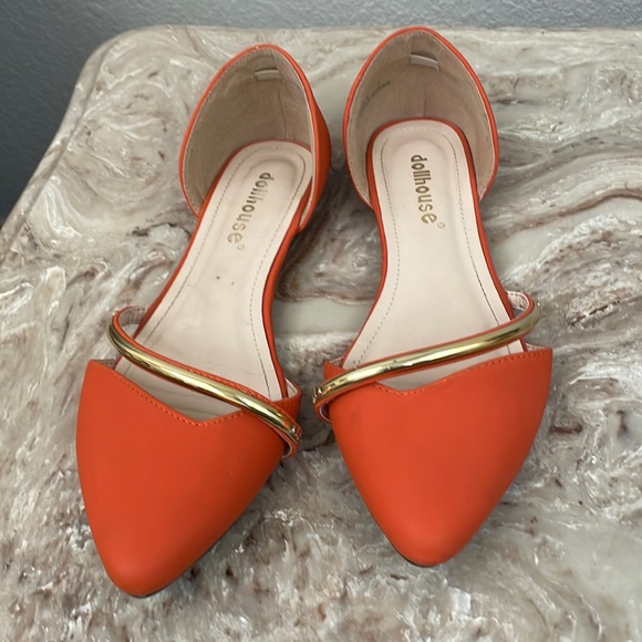 Dollhouse pointed toe orange flats - Picture 2 of 16